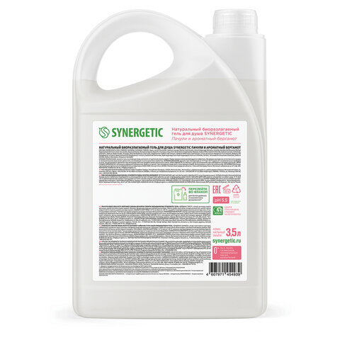Гель для душа 3,5 л SYNERGETIC "Пачули и ароматный бергамот", натуральный, биоразлагаемый, 400350
