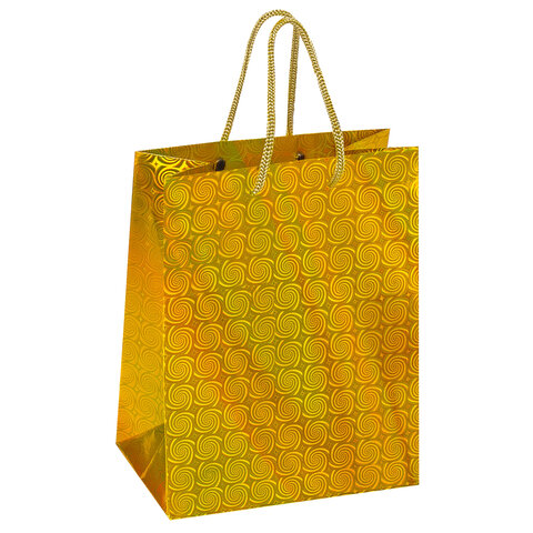 Пакет подарочный 18x10x23 см (M), НАБОР 10 шт., 5 дизайнов, голография, ЗОЛОТАЯ СКАЗКА, 609733
