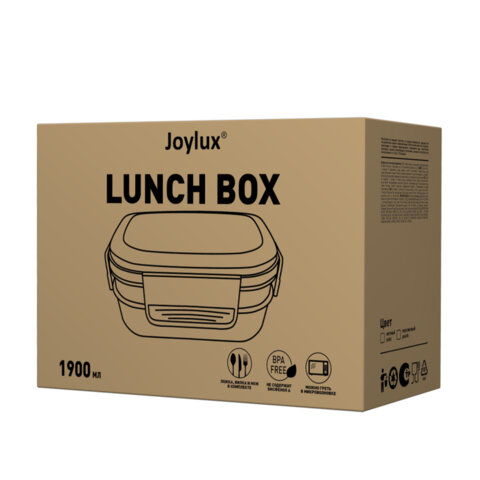 Ланч-бокс контейнер 3 секции 8 отделений 1,9л ложка, вилка, нож 10х21х14см персиковый JOYLUX, 609351