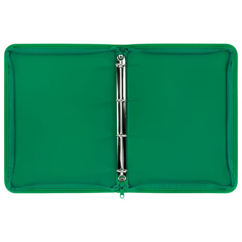 Папка объемная на молнии пластиковая на 4 кольцах, 35 мм, А4, BRAUBERG PIXEL, темно-зеленая, 0,7 мм, 273079