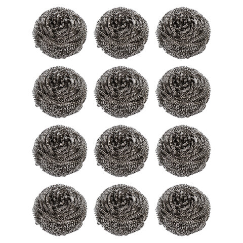 Губки (мочалки) металлические, спиральные, 12х15 г, КОМПЛЕКТ 12 шт., для посуды, гриля, плиты, LAIMA, 606658
