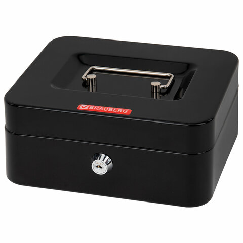 Ящик для денег, ценностей, документов, печатей, 90х160х200 мм, ключевой замок, черный, BRAUBERG, 291350