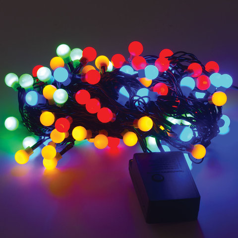 Электрогирлянда-нить комнатная "Шарики" 10 м, 100 LED, мультицветная 220 V, контроллер, ЗОЛОТАЯ СКАЗКА, 591102