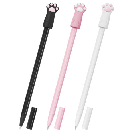 Ручки с топпером шариковые FUNSTER (ФАНСТЕР) "CAT PAWS", НАБОР 3 ШТУКИ, СИНИЕ, пишущий узел 0,7 мм, линия письма 0,35 мм, 144375