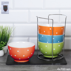 Супница 700 мл 4 штуки на подставке Горох Акция / WS-106 /уп 6/