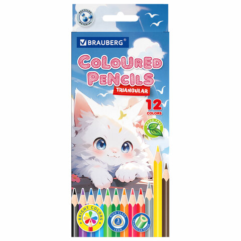 Карандаши цветные "АССОРТИ 8 ДИЗАЙНОВ 3+ лет", 12 цветов, трехгранные, BRAUBERG, 182055