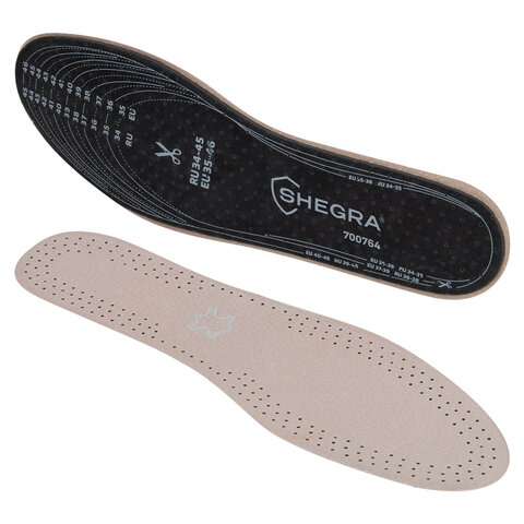 Стельки для обуви из натуральной кожи, УНИВЕРСАЛЬНЫЙ размер RU 34-45 / EU 35-46, с линиями выреза, SHEGRA (ШЕГРА), 700764