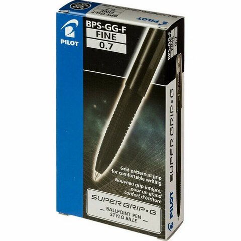 Ручка шариковая с грипом PILOT Super Grip G, ЧЕРНАЯ, узел 0,7 мм, линия 0,21 мм, BPS-GG-F B