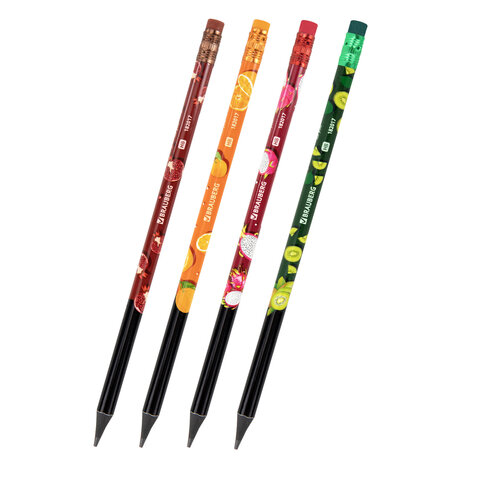 Карандаш чернографитный с принтом BRAUBERG "JUICY FRUIT", 1 шт., HB, с ластиком, корпус ассорти, 182017