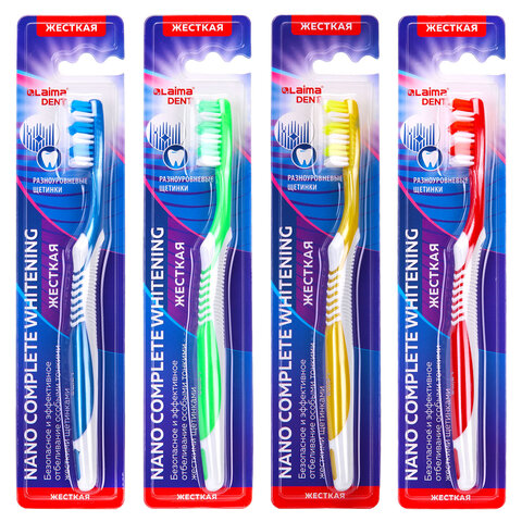Зубная щетка жесткая, LAIMA DENT "Nano Complete WHITENING", безопасное отбеливание, 609317