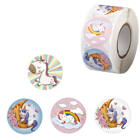 Наклейки декоративные в рулоне "Единороги", диаметр 25 мм, 500 шт, CENTRUM, 81249