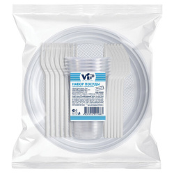 Набор одноразовой посуды на 6 персон 24 предмета (вилка, нож, стакан, тарелка), код 1