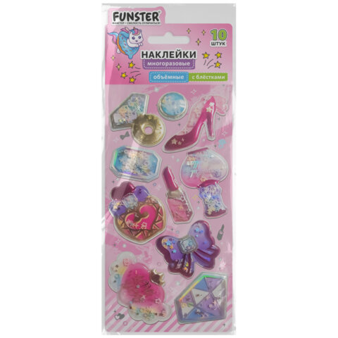 Наклейки объемные "Для девочек" с блестками, 17,5х9 см, ассорти 6 видов, FUNSTER (ФАНСТЕР), 666091