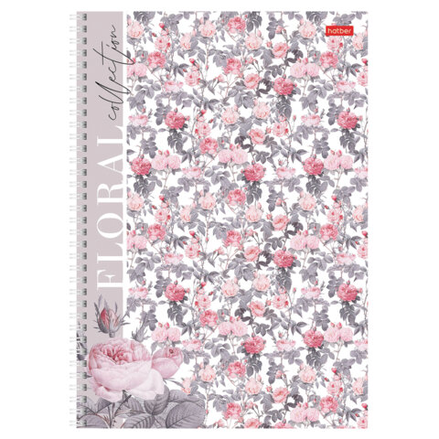 Тетрадь А4 80 л., HATBER, гребень, клетка, матовая ламинация, "Floral collection" (микс в спайке), 082972, 80Т4лВ1гр