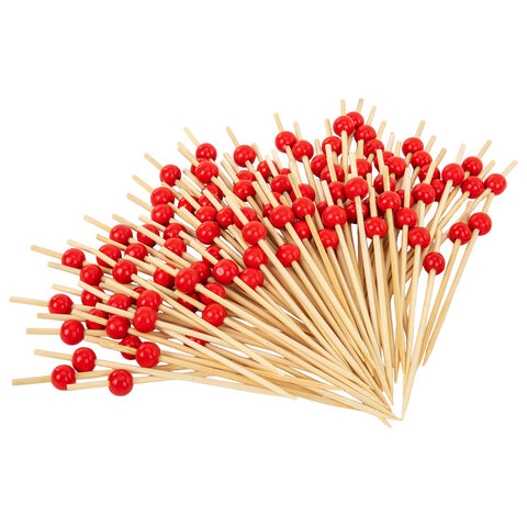 Шпажки-пики для канапе бамбуковые форма "Жемчужина красная" 12 см, 100 шт., BOOMHOUSE (БУМХАУС), 701968