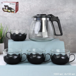 Чайный набор 5 предметов чайник 1000 мл кружка 4х150 мл / PCH-005 /уп 24/ длина сита 6 см