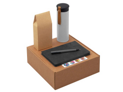 Набор «Draftea» с блокнотом, ручкой, термосом и чаем, Цвет коричневый, серый