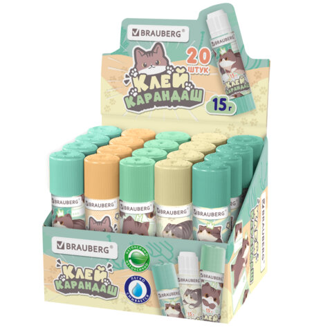 Клей-карандаш 15 г, кросс-серия МИЛЫЕ КОТЫ, ассорти, BRAUBERG, 273228