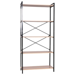 Стеллаж BRABIX "SMART SH-004", 790х360х1950 мм, ЛОФТ, 5 полок, металл/ЛДСП бунратти, каркас черный, 641944