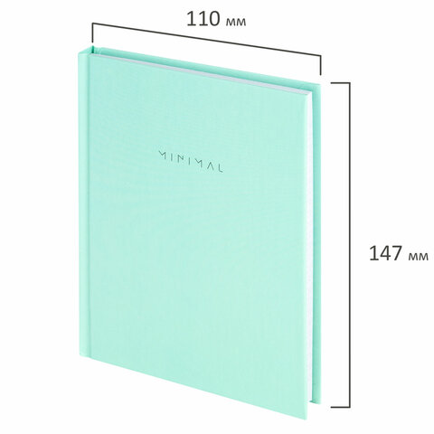 Блокнот МАЛЫЙ ФОРМАТ 110х147 мм, А6, 80 л., твердый, клетка, BRAUBERG "Minimal", мятный, 116451