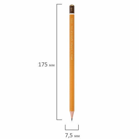Карандаш чернографитный KOH-I-NOOR 1500, 1 шт., HB, корпус желтый, заточенный, 15000HB01170RU