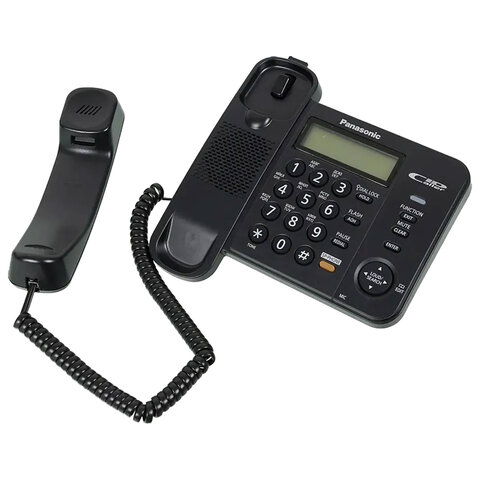 Телефон PANASONIC KX-TS2358RUB, черный, память 50 номеров, АОН, спикерфон, ЖК дисплей с часами, тональный / импульсный режим