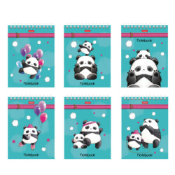 Блокнот МАЛЫЙ ФОРМАТ А6, 60 л., гребень, картон, клетка, HATBER, "Плюшевые панды", 088304, 60Б6В1гр