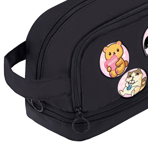 Пенал-органайзер HEIKKI (ХЕЙКИ) с ручкой, значки, 2 отделения, откидная планка, 22x13х10 см, черный, 273599