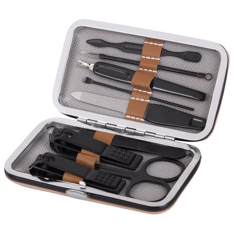 Универсальный набор для маникюра и педикюра 9 в 1 в футляре, MINI, бежевый, WBZ, 609492