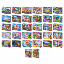 Пазлы картонные 12 элементов + 35 элементов, КОМПЛЕКТ 32 шт., поле 17,5х13 см, РК