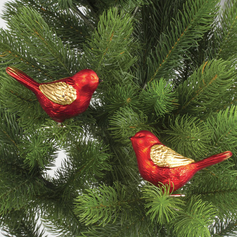 Украшение ёлочное "Птички" 2 шт., 11 см, пластик, цвет: красный/золотистый, ЗОЛОТАЯ СКАЗКА, 590893
