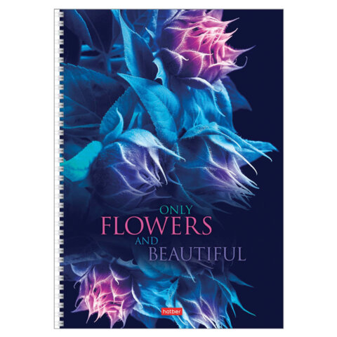 Тетрадь А4 96л. HATBER гребень, клетка, обложка картон, Beautiful flowers (микс в спайке), 086261, 96Т4В1гр