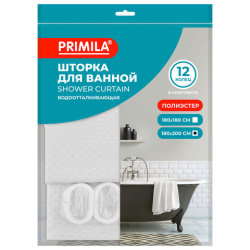 Шторка для ванной ПОЛИЭСТЕР, 180х200 см, кольца в комплекте, БЕЛЫЙ БРИЛЛИАНТ, PRIMILA (ПРИМИЛА), 700093