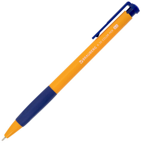 Ручка шариковая автоматическая BRAUBERG A-30 COLOR MIX "WRITING 3.0", СИНЯЯ, пишущий узел 0,5 мм, линия письма 0,25 мм, 144341