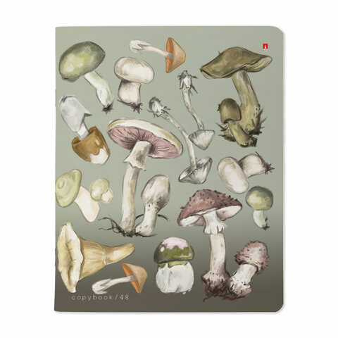 Тетрадь А5, 48 л., АЛЬТ скоба, клетка, матовая ламинация, "Грибная феерия" (5 видов), 7-48-1325