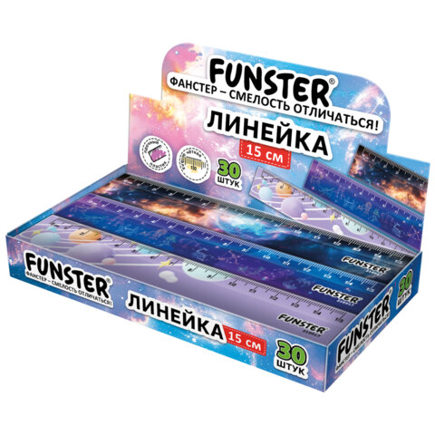 Линейка пластиковая 15 см, FUNSTER, "КОСМОС", ассорти, дисплей, 210917
