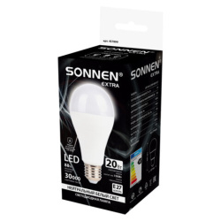 Лампа светодиодная SONNEN EXTRA, 20 (150) Вт, Е27, груша, нейтральный белый, 30000 ч, LED A65-20W-4000-Е27, 457899
