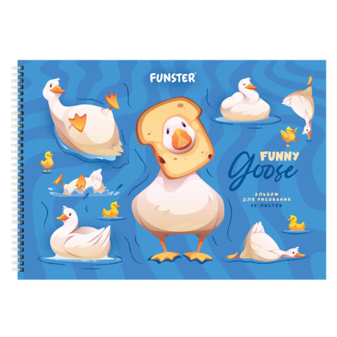 Альбомы для рисования ДЭК, А4, 40 л., КОМПЛЕКТ 2 шт., гребень, выборочный лак, FUNSTER (ФАНСТЕР), 200х290 мм, "Гуси", 107736