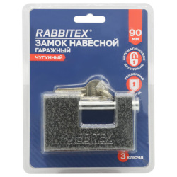 Замок навесной чугунный 90 мм "Гаражный" с полимерным покрытием, 3 ключа, RABBITEX (РАББИТЕКС), 671303