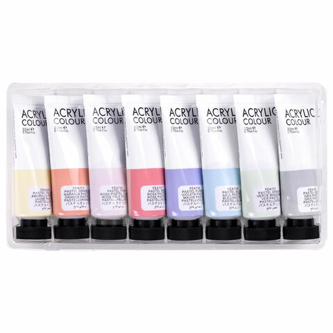 Краски акриловые художественные 8 ПАСТЕЛЬНЫХ цветов в тубах по 22 мл, BRAUBERG HOBBY, 192406