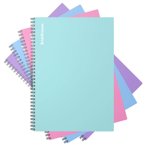 Тетрадь обложка пластик, А4, 80 л., гребень, клетка, ERICH KRAUSE "Pastel", 50163