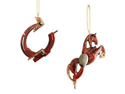 Набор елочных игрушек: Лошадь, Подкова, Цвет Гранат (красный)