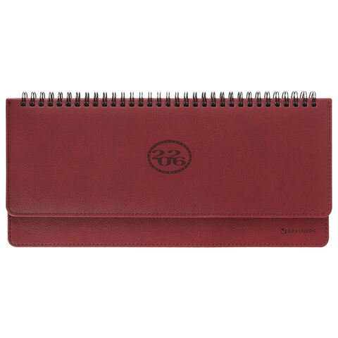 Планинг датированный 2026 305х140 мм BRAUBERG "Favorite", под кожу, бордовый, 117220