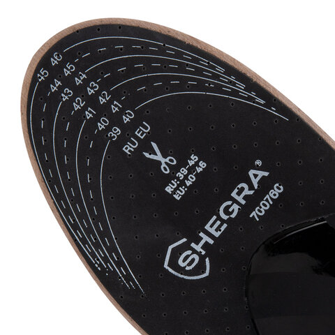 Стельки для обуви из натуральной кожи c СУПИНАТОРОМ, размер RU 39-45 / EU 40-46, с линиями выреза, SHEGRA (ШЕГРА), 700760