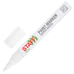 Маркер-краска лаковый (paint marker) 2-4 мм, БЕЛЫЙ, КОМПЛЕКТ 12 ШТУК, НИТРО-ОСНОВА, STAFF PROFIT, для любых поверхностей, 152584