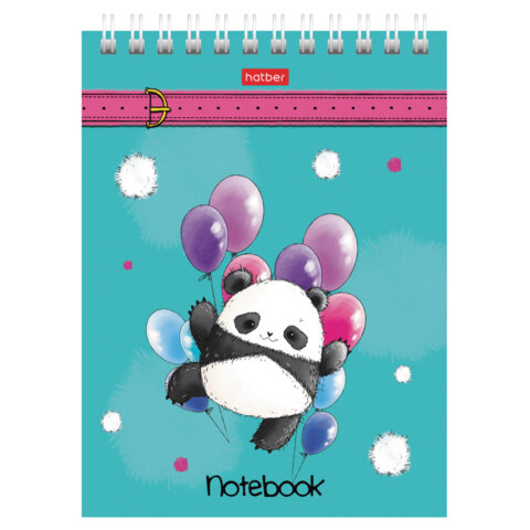Блокнот МАЛЫЙ ФОРМАТ А6, 60 л., гребень, картон, клетка, HATBER, "Плюшевые панды", 088304, 60Б6В1гр