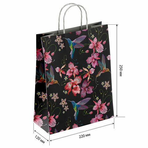 Крафт-пакет бумажный "Колибри" 22х12х25 см, с кручеными ручками, плотность 100 г/м2, белый, 115328