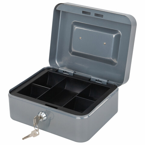 Ящик для денег, ценностей, документов, печатей, 90х160х200 мм, ключевой замок, серебристый, BRAUBERG, 291352