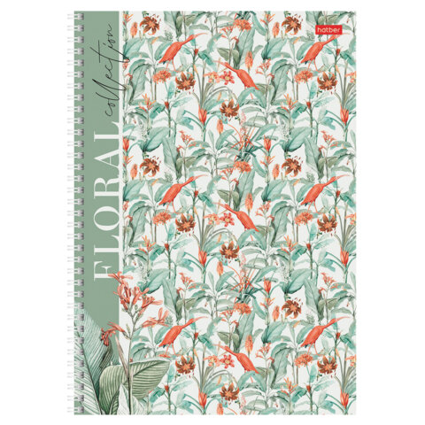 Тетрадь А4 80 л., HATBER, гребень, клетка, матовая ламинация, "Floral collection" (микс в спайке), 082972, 80Т4лВ1гр