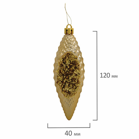 Украшение ёлочное "Шишки", 4 шт., 4х12 см, пластик, золотистые, ЗОЛОТАЯ СКАЗКА, 592001